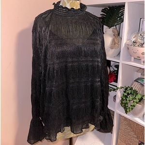 NWTS Express semi-sheer Plisse Glitter Blouse w/camisole